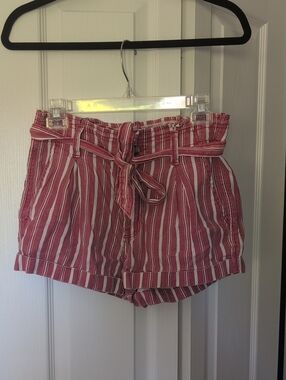 American Eagle Outfitters High-Waist Red and White Striped Paperbag Shorts